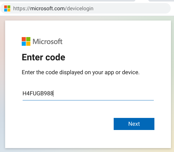 screenshot of device login